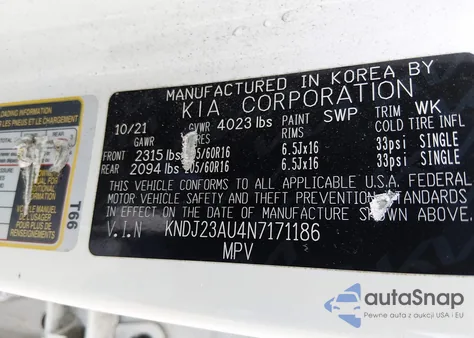 2022 Kia Soul Lx z USA, uszkodzony, nr VIN KNDJ23AU4N7171186